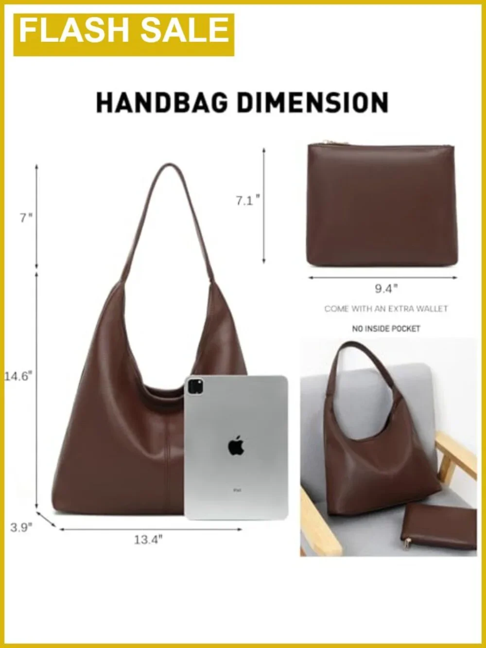 Slouchy Hobo Bag Women Shoulder Tote PU Leather Large Capacity Work Travel